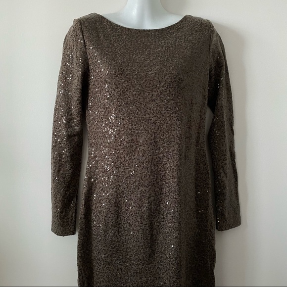 Alice and Olivia Chocolate Sequin Mesh Back Cocktail Dress - Picture 3 of 10